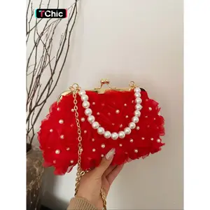 Women's Valentine's Day Elegant Flower Design Handbag, Exquisite Trendy Novelty Handbag, Fashionable Handbag for Party Decoration, Floral Embossed Handbag