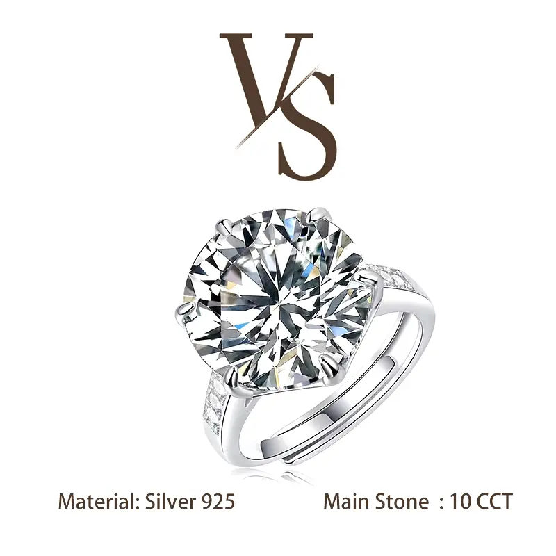 [Venus Jewelry] Synthetic Moissanite 10 CCT Solid Silver 925 Luxury Elegant Design Ring
