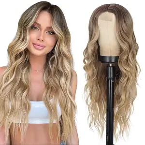 SummerVibes AISI HAIR 26inch Ombre Blonde Wigs for Women Long Curly Wavy Wigs Heat Resistant Synthetic Fiber Wigs Hair Replacement Wigs for Daily Party Use