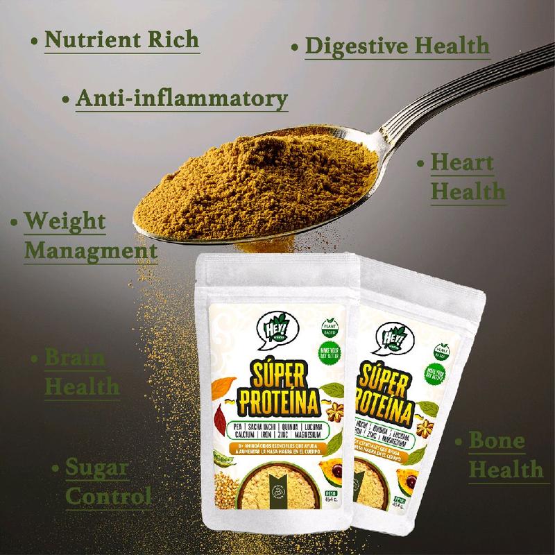 Hey Nutrition Super Protein Powder - Plant Based, Magnesium, Iron, Calcium, Zinc, Protein, Carbohydrates, Gluten Free, Vegan. Dietary Supplement Healthcare Fitness Edible Vitamin