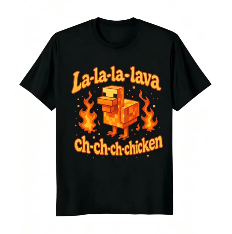 La-la-la-lava Ch-ch-ch-chicken Pixel Chicken Graphic T-Shirt, Unisex 100% Cotton Funny Minecraft Meme Tee For Men Women