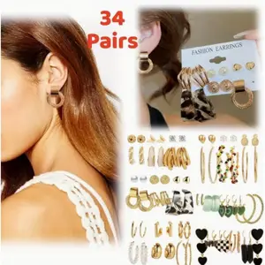 34 Pairs Elegant Minimalist Earrings Set, Fashion Drop Dangle Earring Packs Black Hearts Earrings for Daily and Party Wear, Fashion Jewelry Gift, Birthday Gifts, Christmas Gifts, Halloween Decorations, Earrings for Women Hypoallergenic Non Tarnish
