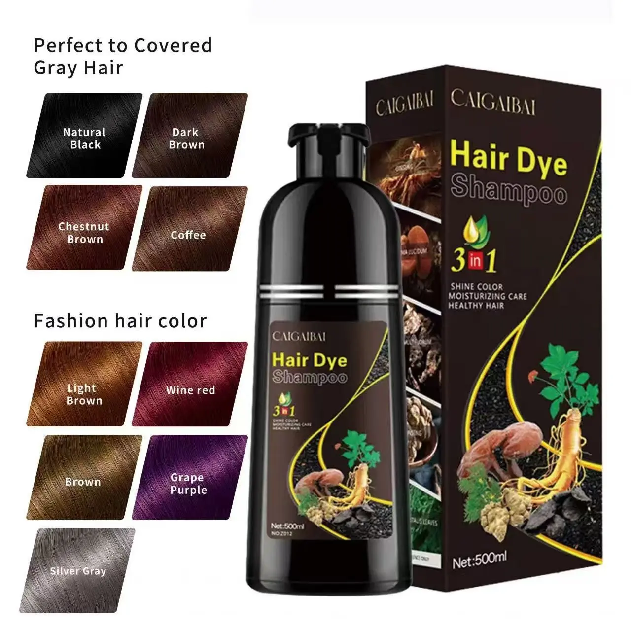 500ml red herbal hair dye shampoo, gentle and non irritating herbal extract, hair dye, shampoo and hair care three in one, easy to use, red hair, making hair look healthy and shiny, suitable for both men and women, Covering Grey Hair