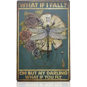 Tin Signs Vintage Retro Dragonfly  Art - Metal Signs Vintage Tin  Art, 11.81x7.87" Size Steampunk Decor for Home - What If I Fall What If You Fly, Durable and Long-Lasting Sign, Easy to Setup fashion 2025 city wall