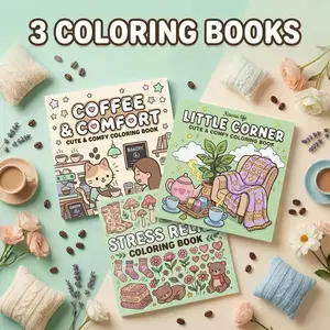 Adult Coloring Books, Stress Relief Coloring Book - 3pcs Coffee & Little Corner Theme, 96 Pages Opaque Paper, Clear Lines, Vivid Illustrations, Fun Painting Activity - Stunning Patterns for Decoration, Great Gift for Easter, Birthday