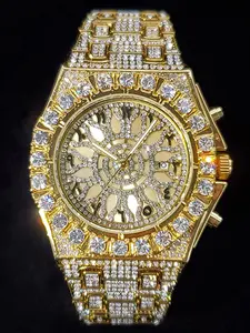 Big Diamond Gold Men’s Watch – Iced Out Luxury Quartz with Calendar