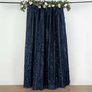 Navy Blue 3D Leaf Petal Taffeta Backdrop Drape Curtain, Photo Booth Event Divider Panel With Rod Pocket - 8ftx8ft