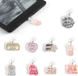 9 count Charms for E-Reader, About Funny Theme Dust Plug Charm Compatible with Type C  Port,  for Book Lover Readers Men Women Teachers Students, Accessories for E-Reader