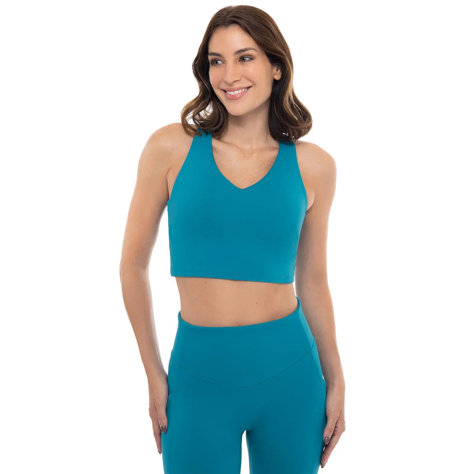 Ananda | Women's Long Yoga Sports Bra | Tahitian Teal