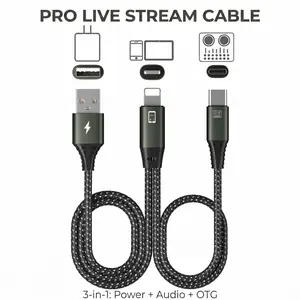 Durable Nylon Braided OTG Charging & Live Broadcast Conversion Cable - Type-C, Lightning, USB-A Connectors for Cellphone, Electronic Mobile Devices, Sound Cards, Portable Chargers (Alloy Aluminium, Yes)