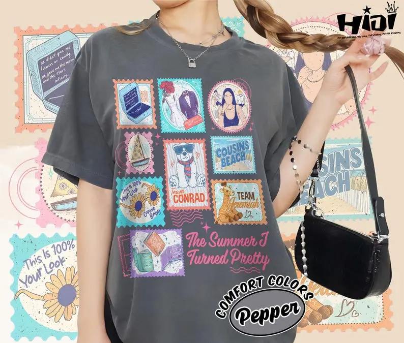 Comfort Colors® Cousins Beach TSITP Stamps Shirt, Summer I Turned Pretty Movie And Books Inspired T Shirt, Team Conrad Jeremiah Tee