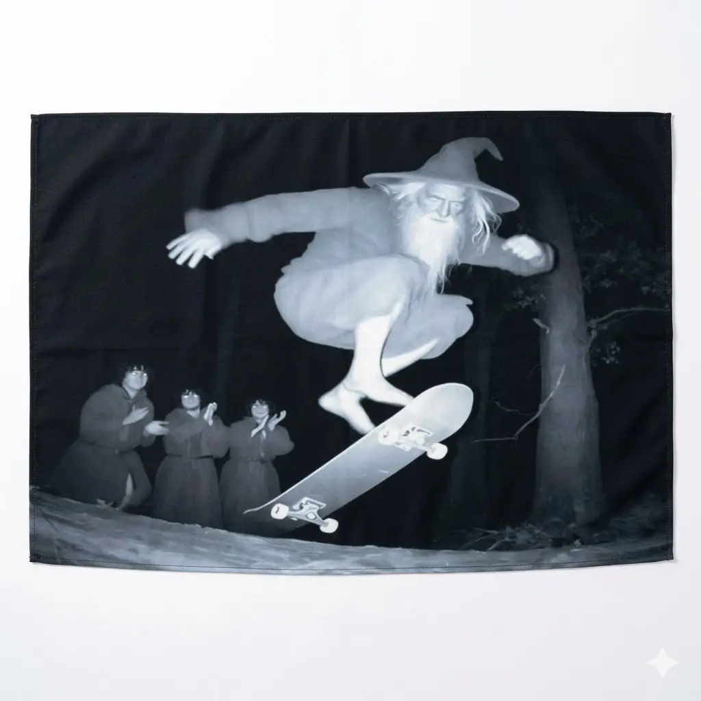 3x5 ft Skateboard Wizard Polyester Banner - Retro 90s Aesthetic Room & Wall Decor for Skaters, Durable Steampunk Club Ceremony Party Gift Tapestry Backdrop, Room Decor