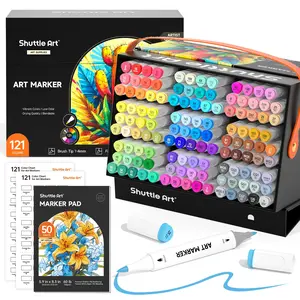 Shuttle Art-24/89/121 Colors Dual Tip Alcohol Based Art Markers, 88/120 Colors plus 1 Blender Permanent Marker with Case Perfect for Coloring Books Sketching Card Making