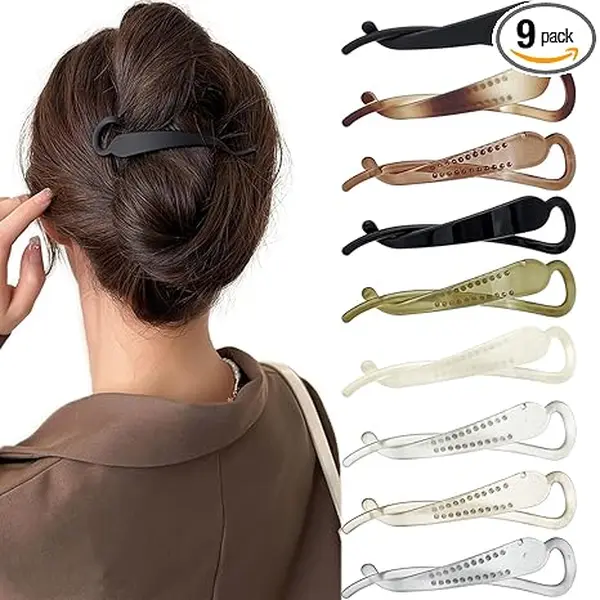 9Pcs Banana Hair Clips French Twist Hair Barrettes Flat Hair Claws Minimalist Ponytail Holder Hairpins Fashion Hair Accessories for Women Girls