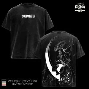 Retro Vintage Unisex Soul Eater Maka Anime Manga Acid Washed Heavyweight T-shirt, Anime Merch, Gift For Anime Fan. Menswear Top Tshirt Streetwear Casual Black Solid black only
