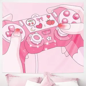 Pink Cute Tapestry Kawaii Gamer Room Decor Girl Room Gaming Anime Tapestry Lightweight Tapestry Wall Hanging for Bedroom Apartment Decorative Home Decor