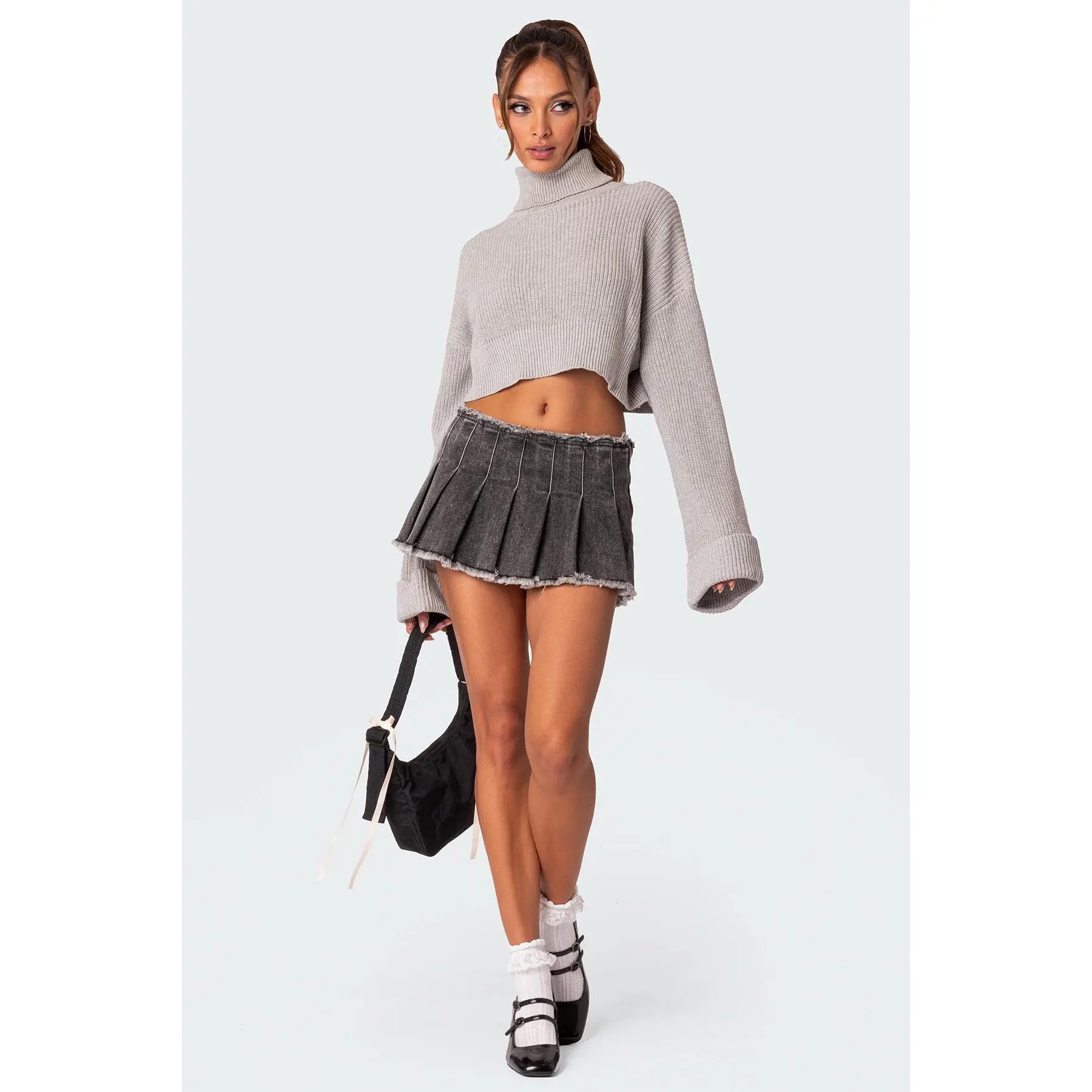 Nalani Washed Denim Pleated Mini Skort