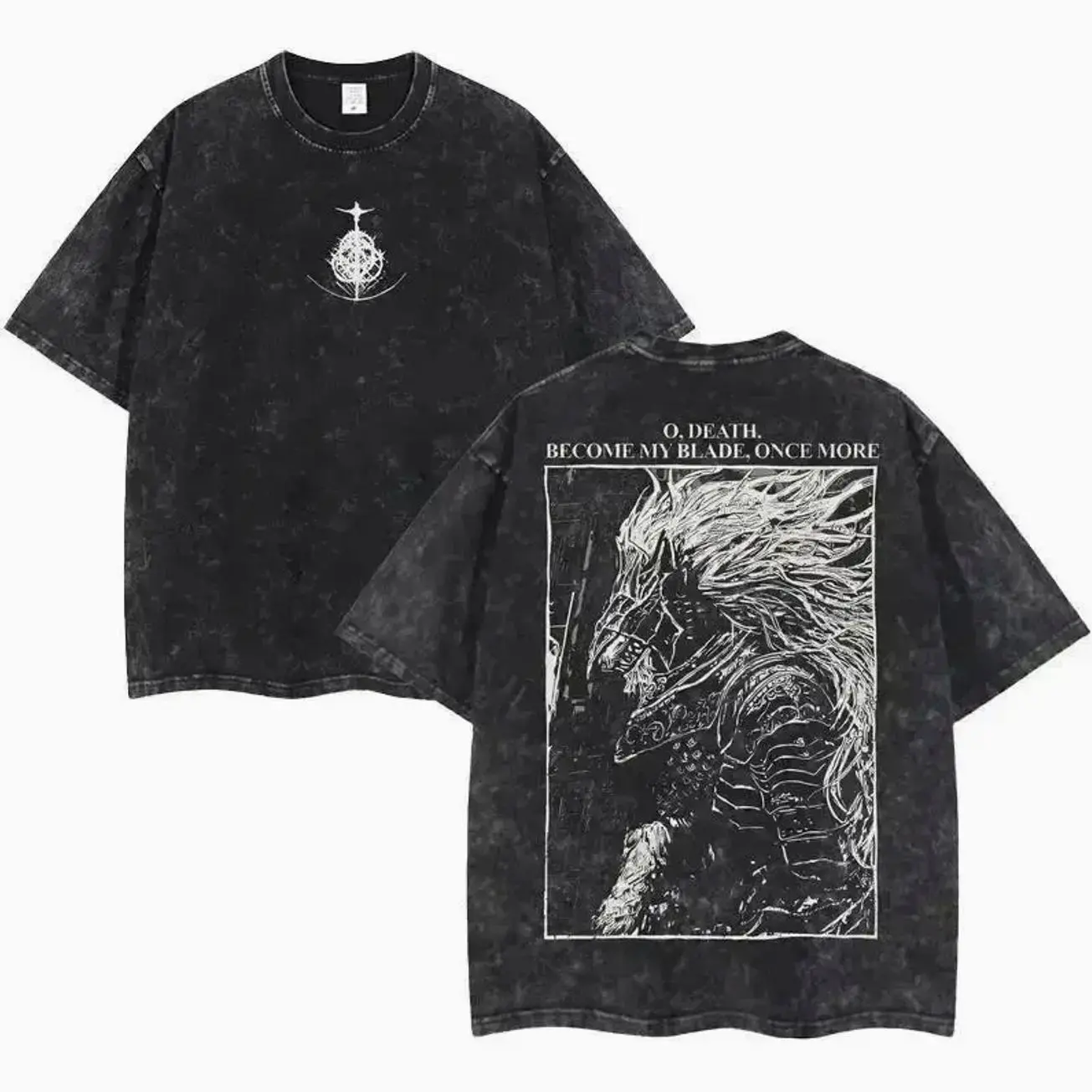 Men's Maliketh Elden Ring Double-Printed Oversized Tee - Pure Cotton Round Neck Shortsleeve Vintage Graphic Tees, Distressed Look Unisex Urban Streetwear Essential, Festive Game Artwork, All Seasons Multi-Size Casual Top, Tshirt N8T