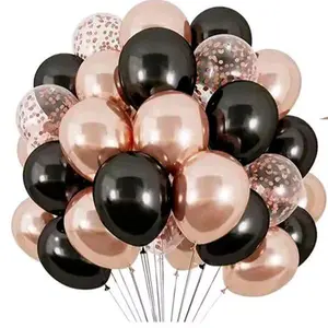 25PC LATEX BALLOONS BACK AND ROSE GOLD