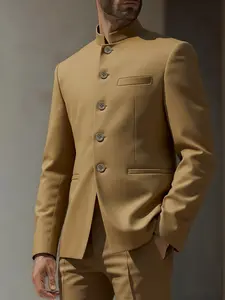 Men's Slim Fit Chinese Style Stand Collar Wedding Suit Jacket, Casual Blazer for Special Occasions, Elegant Outerwear for Men