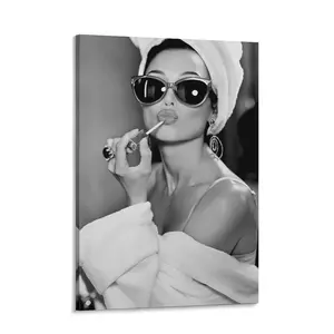 Audrey Hepburn Lipstick Black and White Vintage Fashion Trendy Old Hollywood Art Decor Poster Wall Decor for Home Girly Room Bedroom Office Bar
