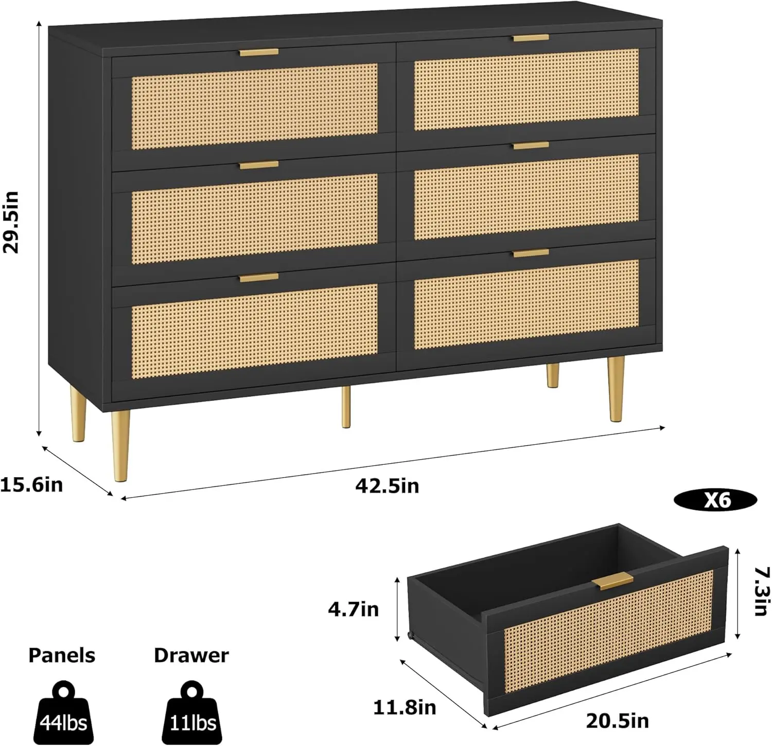 Black Rattan 6-Drawer Dresser, Modern Chest with Gold Legs & Handles, Large  Tabletop Area, 6-Drawer Capacity, Anti-Tipping Design for Bedroom/Living  Room - Black Wooden Storage Cabinet, Sideboard Cabinet, Six-Drawer Capacity  - TikTok