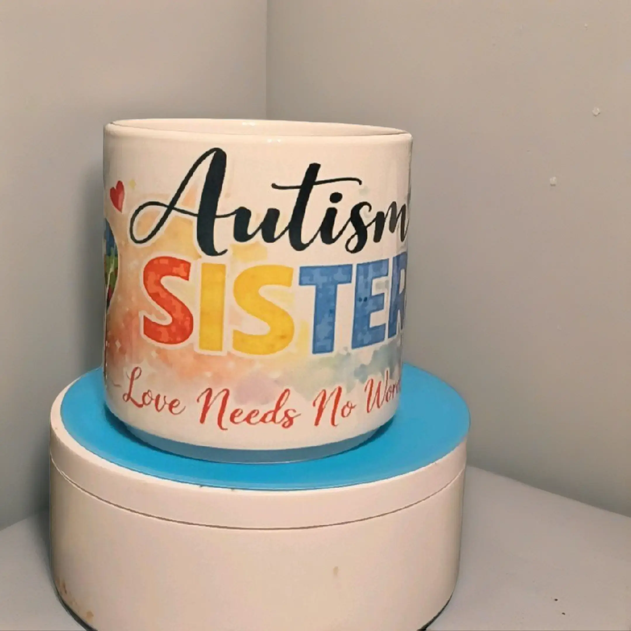 Autism Sister Mug - Love Needs No Words - Perfect Gift for Autism Awareness - Colorful Design - Ideal for Daily Use 15 oz