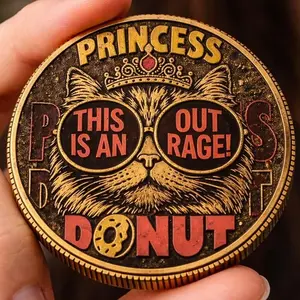 Princess Donut Outrage Coin, Dungeon Crawler Carl Collectible Metal Coin, LitRPG Fantasy Gamer Gift for Book Lovers, Funny Cat Fans Gift