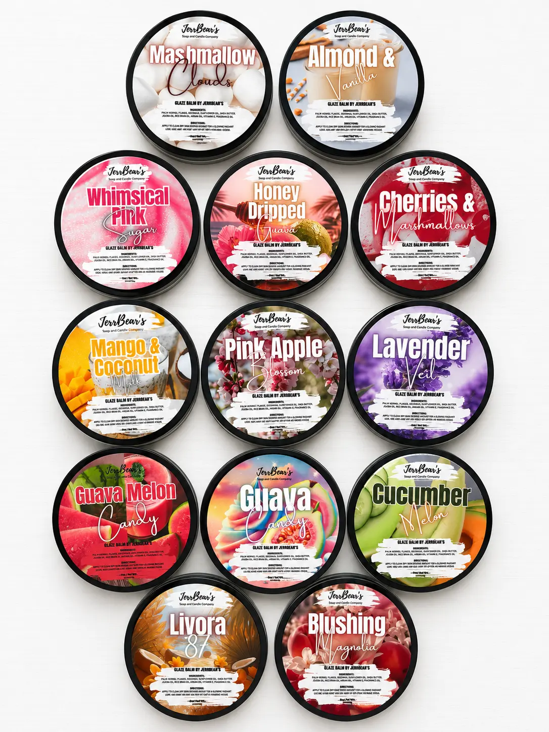Glaze Balm by JerrBear's Build Your Own, Sampler, Hydrating Glaze Balm, Luxury Scented Set for Cracked Heels, 1oz Multi-Pack, 10-20 Balms, Body Care Scented Set, Moisturizer, Eczema Relief, Non-Toxic