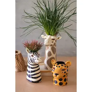 Set Of Three Ceramic Safari Animal Vases