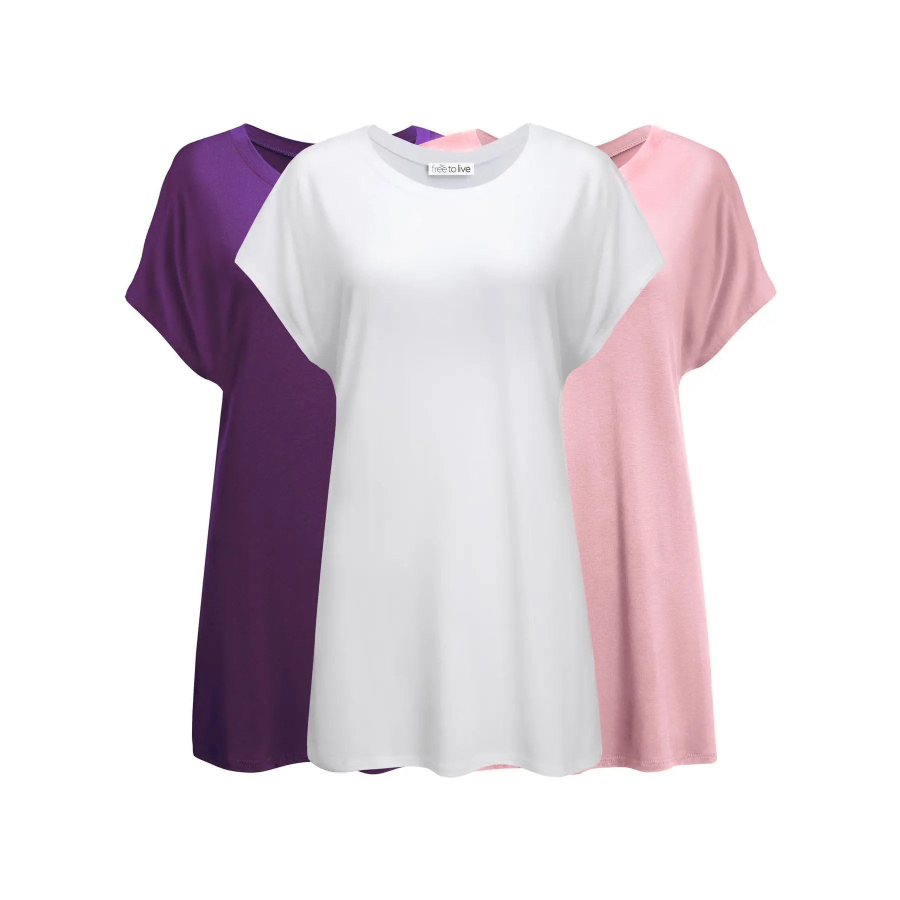 Extra Long Kimono Sleeve Tunic (3 Pack: Purple, Rose, White)