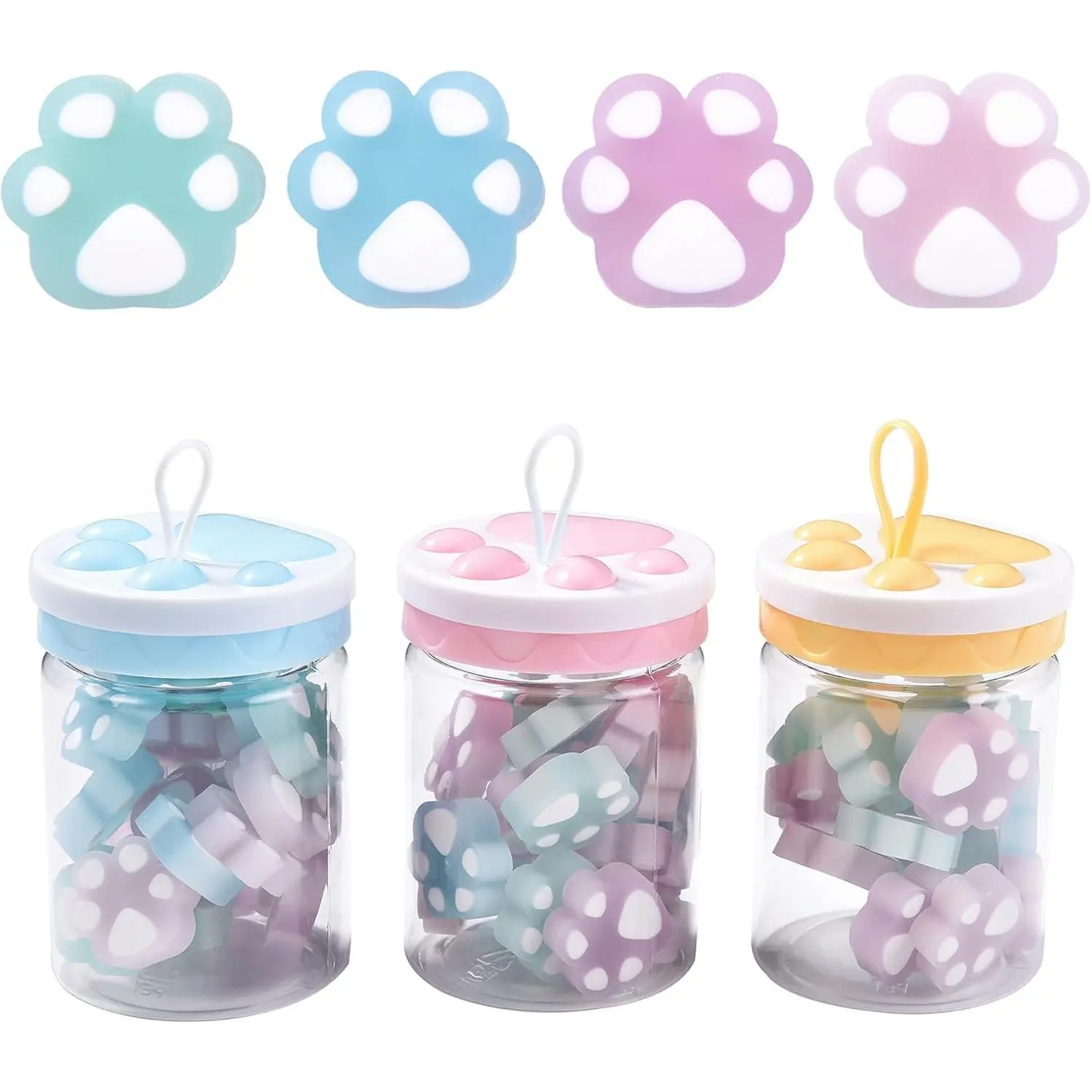 54 count  Paw Erasers for , Fluorescent erasers, Kawaii Jelly Pencil Erasers Bulk for Office Supplies Classroom Rewards Party Favors
