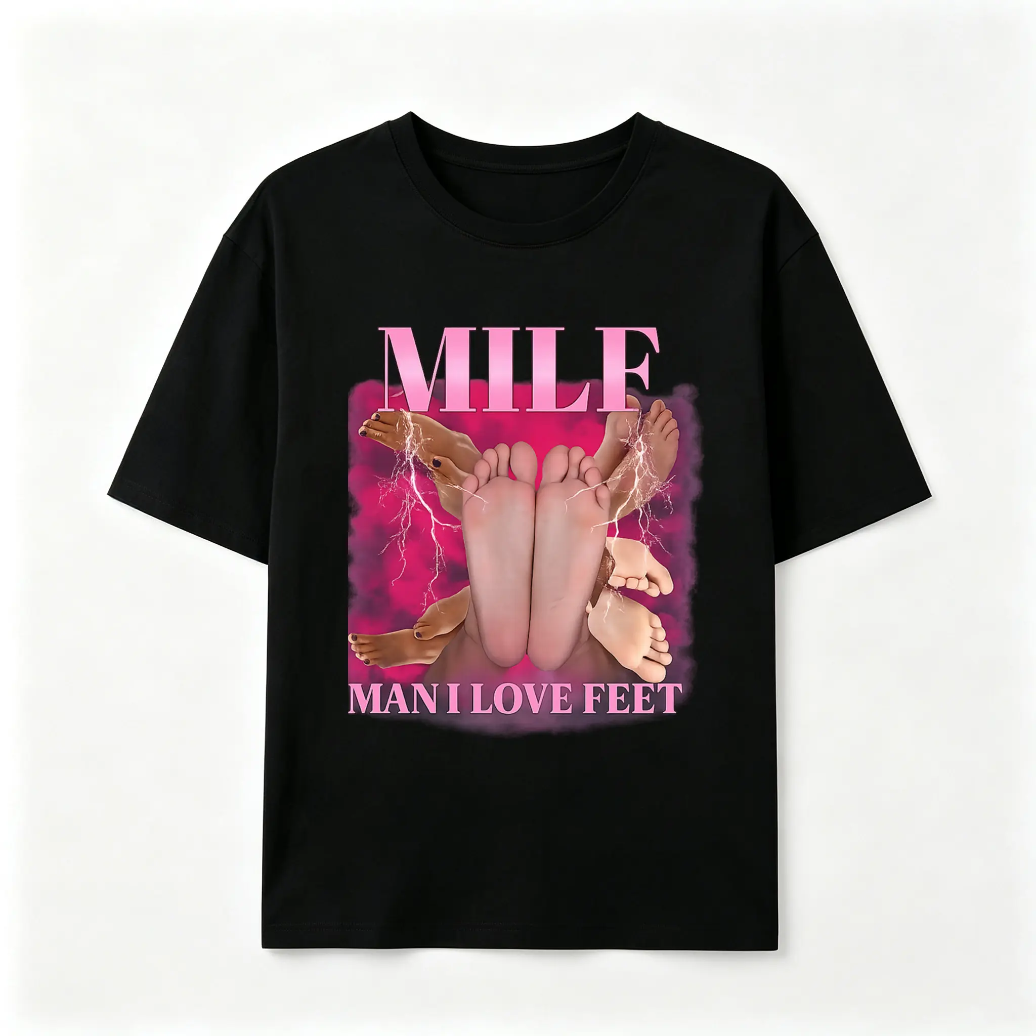 100% Cotton Funny Foot Graphic T-Shirt for Men Women, Black Crew Neck Novelty Tee with Pink Letter Print, Soft Breathable Short Sleeve Streetwear Shirt, Casual Graphic Top for Parties, Daily Wear and Gift