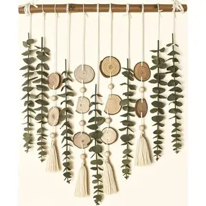 Rustic Farmhouse Wall Decor Greenery Leaves on Wooden Stick Boho Home Hanging Plants for Bedroom Kitchen Dining Bathroom 16.5 Inch Fake Stems Artificial Eucalyptus Ornaments Hangable