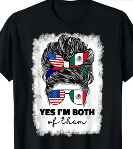 100%cotton Half Mexican And American Mexico America Usa Flag Girl Woman T-Shirt