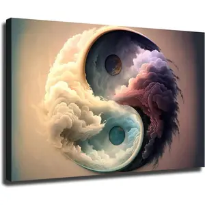 Yin and Yang Wall Art, Huge Canvas Home Decor, Zen Meditation Canvas Wall Art, Yin and Yang Wall Decor, Yin and Yang Art Print for Office Home Ready to Hang (Unframed,24*36 inch)