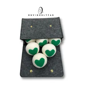 ObviouslyFab Quality Green Heart Wool Dryer Balls - 6 XL Pack - 1000+ Loads - Pure Organic Wool - Reusable Natural Fabric Softener Perfect with Essential Oils, Reduce Clothing Static and Wrinkles