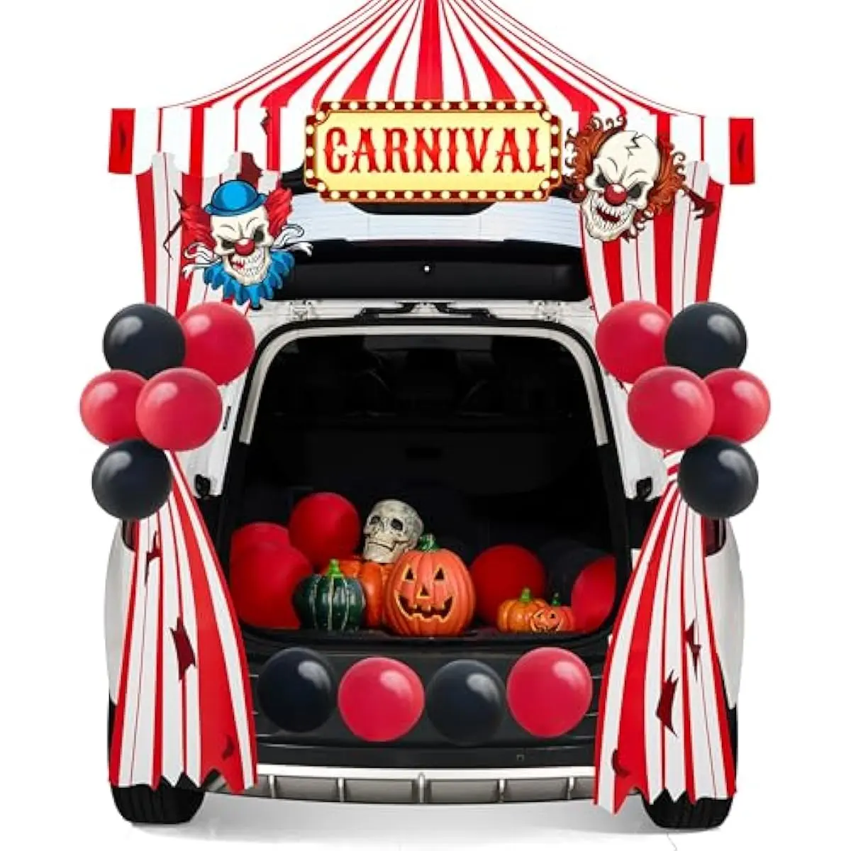 Trunk Or Treat Car Decor Kit for SUV Halloween Decorations Outdoor Circus Carnival Clown Design, LED Lights Boards Stickers for Haunted House Door Archway Entryway