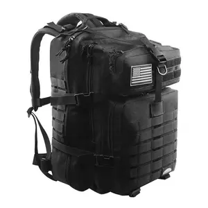 45L Military Tactical Backpack 3 Day Molle Assault Pack Large Army Bug Out Bag Rucksack Daypack for Men Outdoor Hiking Army Camping Hunting, Black Pack