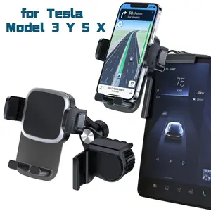 for Tesla Model 3 Y S X and Cybertruck Screen Accessories Car Phone Clip Holder Mount, Universal Compatible with iPhone 17 16 15 14 13 Plus Pro Max Series All Phone