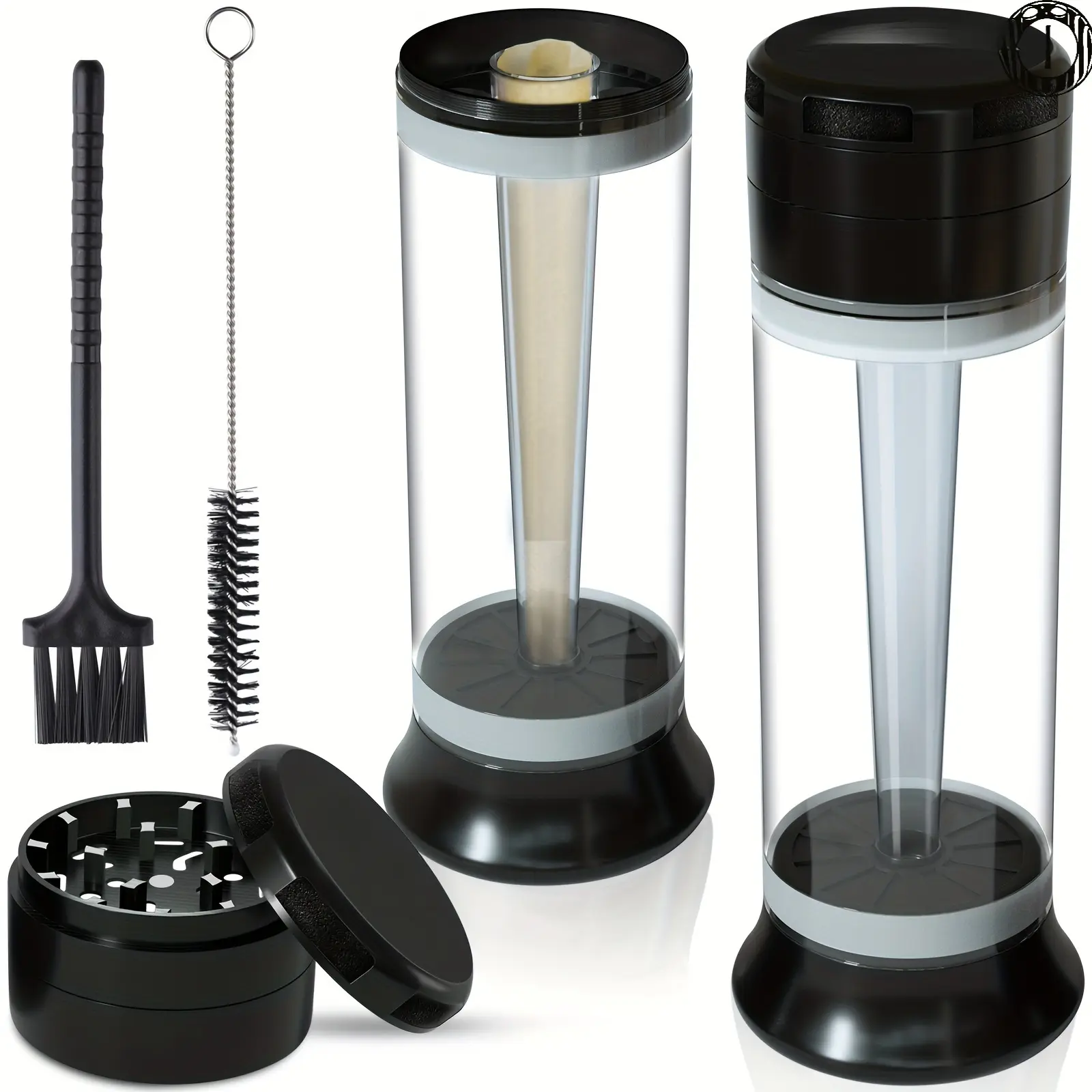 3-in-1 Zinc Alloy Spice Grinder & Pre-Roll Cone Loader, 6-Hole Rolling Cone Storage Machine, All-in-One Grinding Filling Storage Tool with Free Cleaning Brush