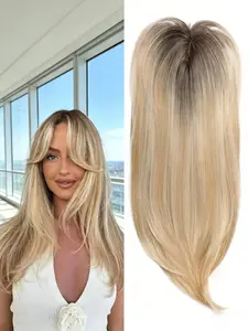 🔥No More Bad Hair Days! 22 Inch Platinum Blonde Straight Topper with Bangs. 100% Kanekalon Synthetic Material Natural Looking Wigs, clip-in for thinning hair. Instant volume, realistic finish—ideal for everyday wear!