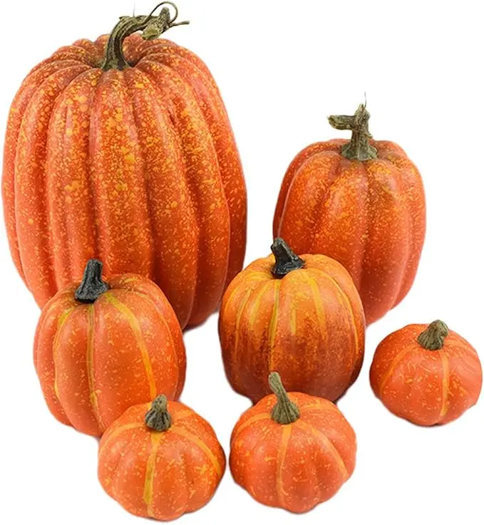 7 Pieces Engravable Foam Pumpkins - Autumn Artificial Harvest Imitation Foam Pumpkins Suitable for Autumn Season Halloween Thanksgiving Festival Season Festival Desktop Decoration (Orange)