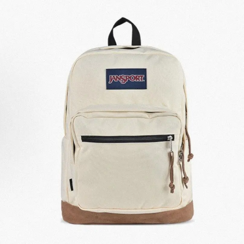 Jansport Classic Beige Bottom Backpack, Vintage Canvas School Bag for Teens, Lightweight Casual Daypack, Back To School Essentials, Perfect Gift for Students, Friends & Family