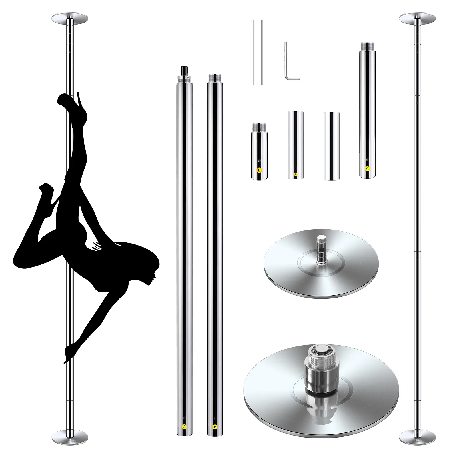 Adjustable Gymnastics & Dance Pole, 45mm Professional Spinning & Static Fitness Pole for Home and Studio Workouts, Portable, Adjustable Gymnastics Pole