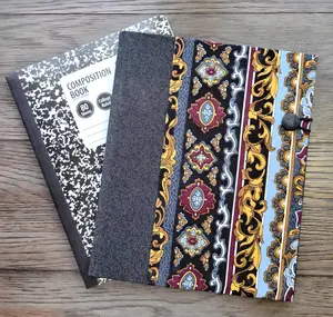 Fabric Covered Hardcover Notebook Composition Book Cover - Dark Gray, Red, Blue and Gold