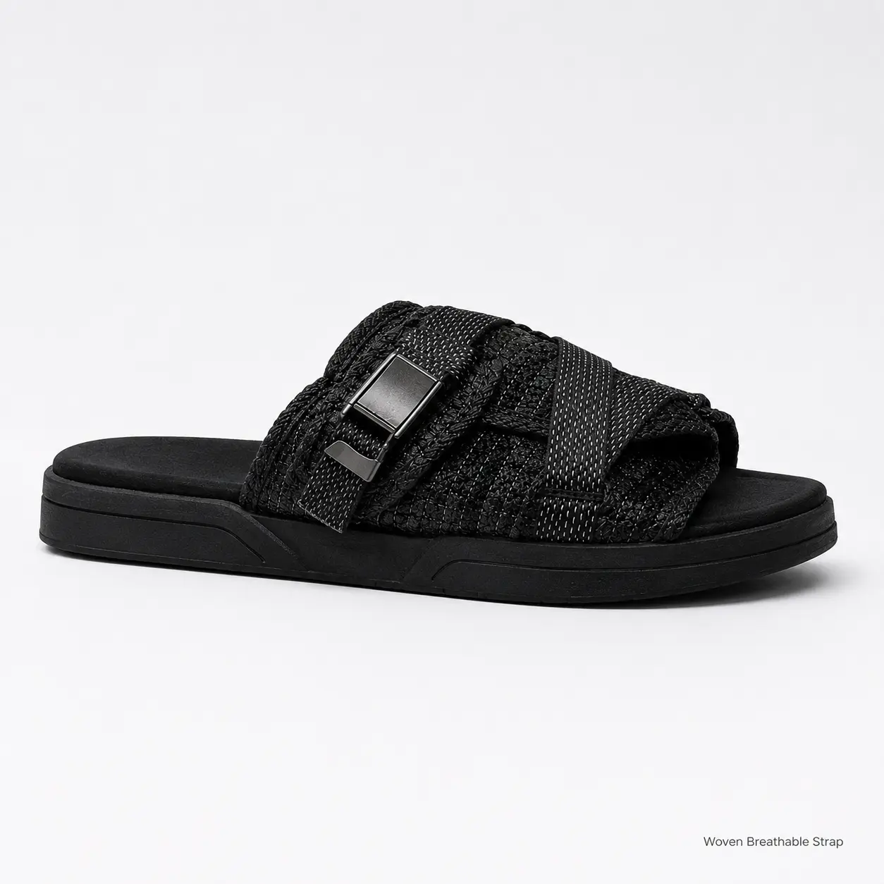 Unisex Woven Strap Slide Sandals, Soft Foam Open Toe Casual Slides, Indoor Outdoor Beach Sandals for Men Women