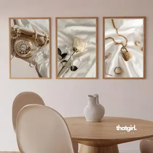 Neutral Wall Art Set of 3 Beige Wall Posters
