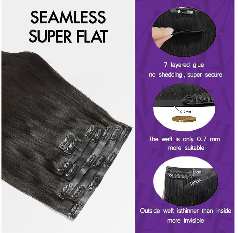 LUVME 100% Virgin Human Hair Extensions Seamless & Invisible Edge Straight, Body Wave, Kinky Curly, Yaki Straight, Messy Burmese Curl Clip-In