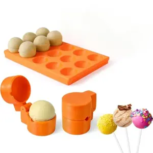Round Sphere Cake Pop Mold Press with Tray Set, 3D Printed Cutter and Pusher Kit, Baking Accessories for Home Baking, Birthday Parties, Wedding Desserts